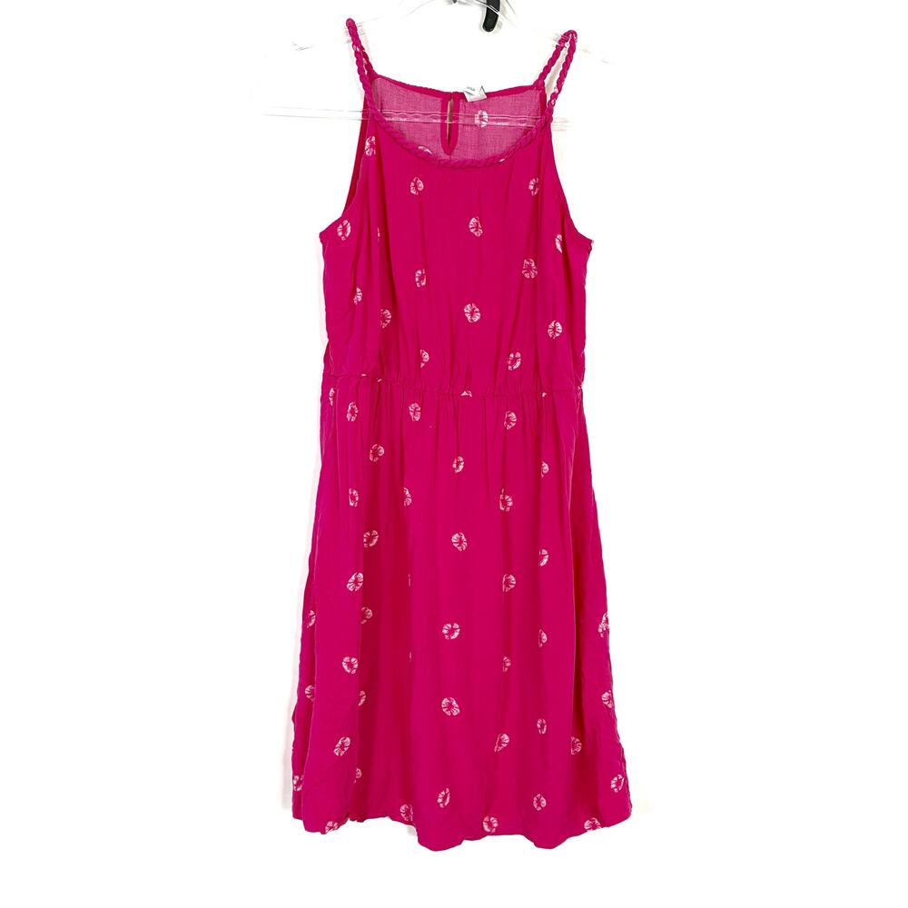 Old Navy Hot Pink Kiss Lips A-Line Summer Dress Rayon Womens Medium